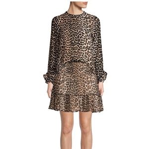 Ganni Georgette Leopard Blouse Sz 38  and Mini Skirt Sz 40